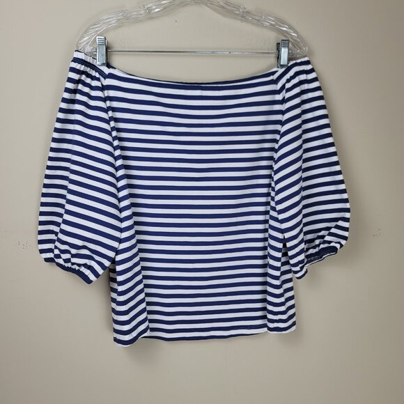 J McLaughlin Off Shoulder Stripes Puff Sleeve Top - Picture 3 of 9